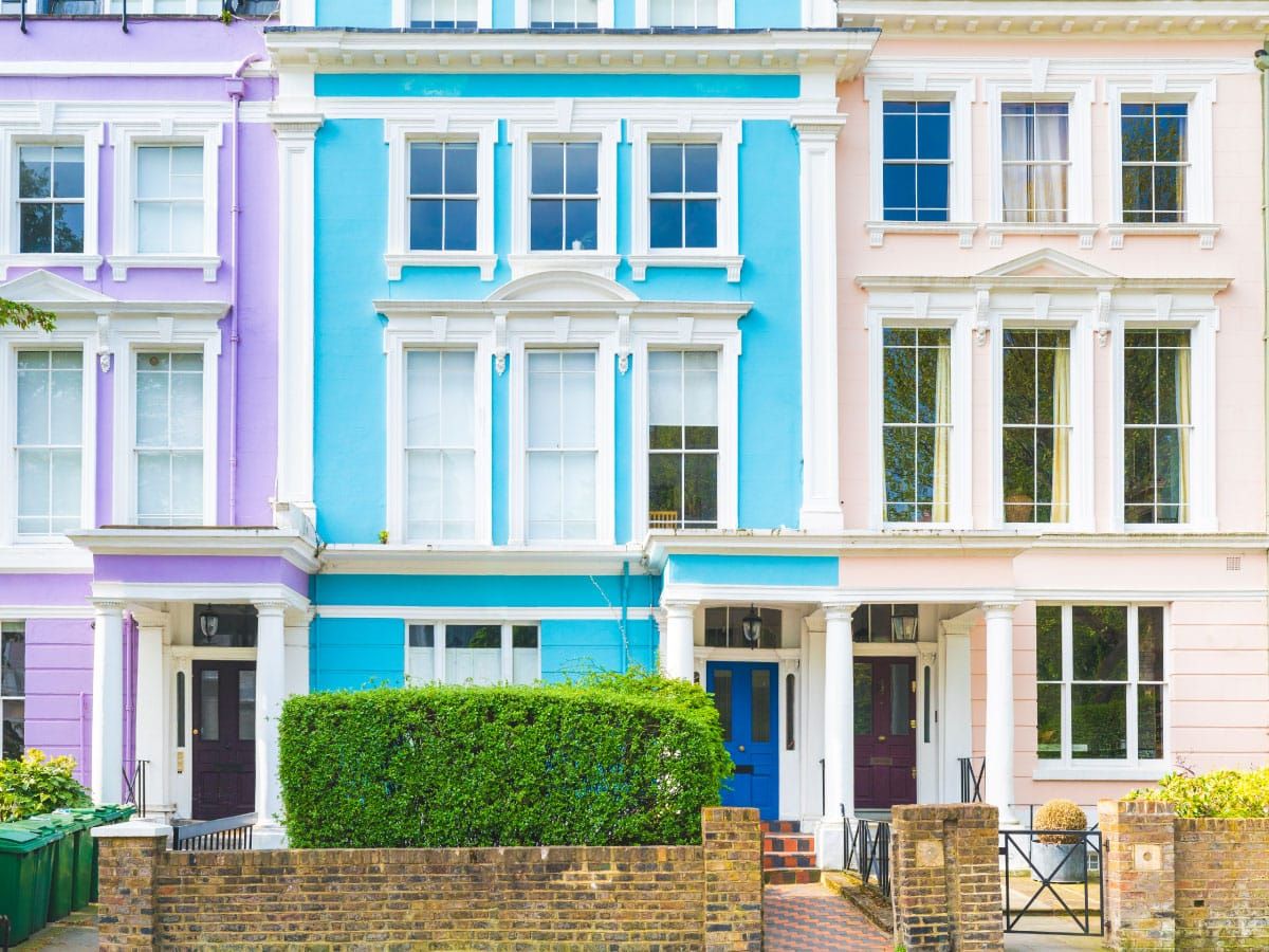 White period London townhouses with bay windows